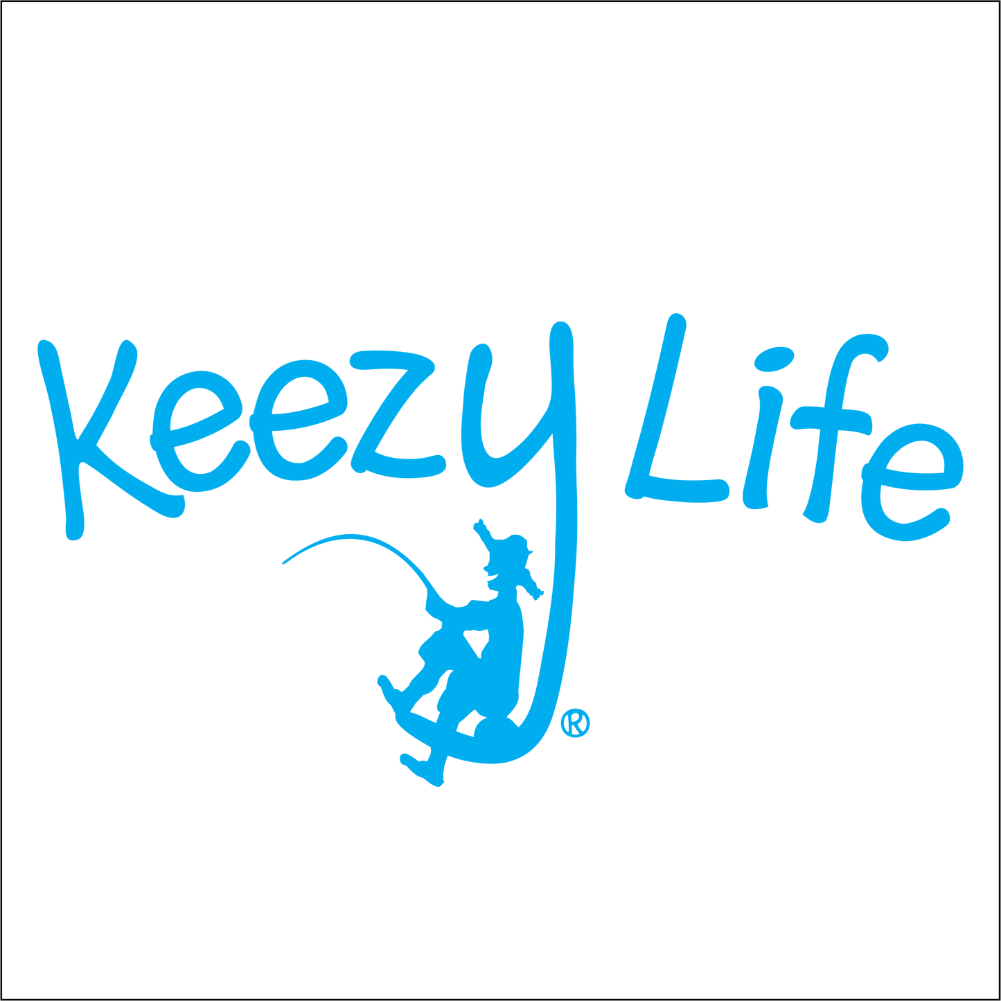 Says Keezy Life. The letter Y has a boy fishing on the bottom of the Y.