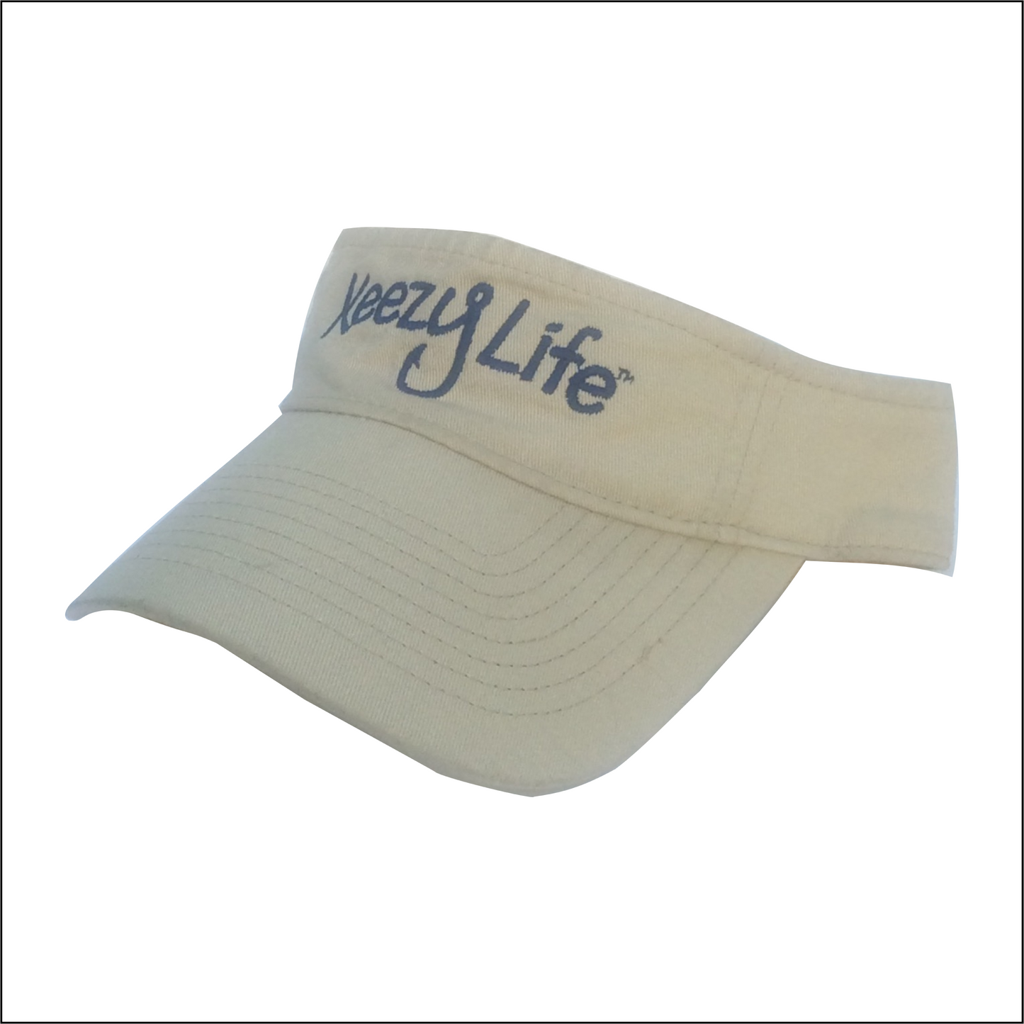 Visor Says Keezy Life. The letter Y has a fish hook shaped to the bottom of the Y.