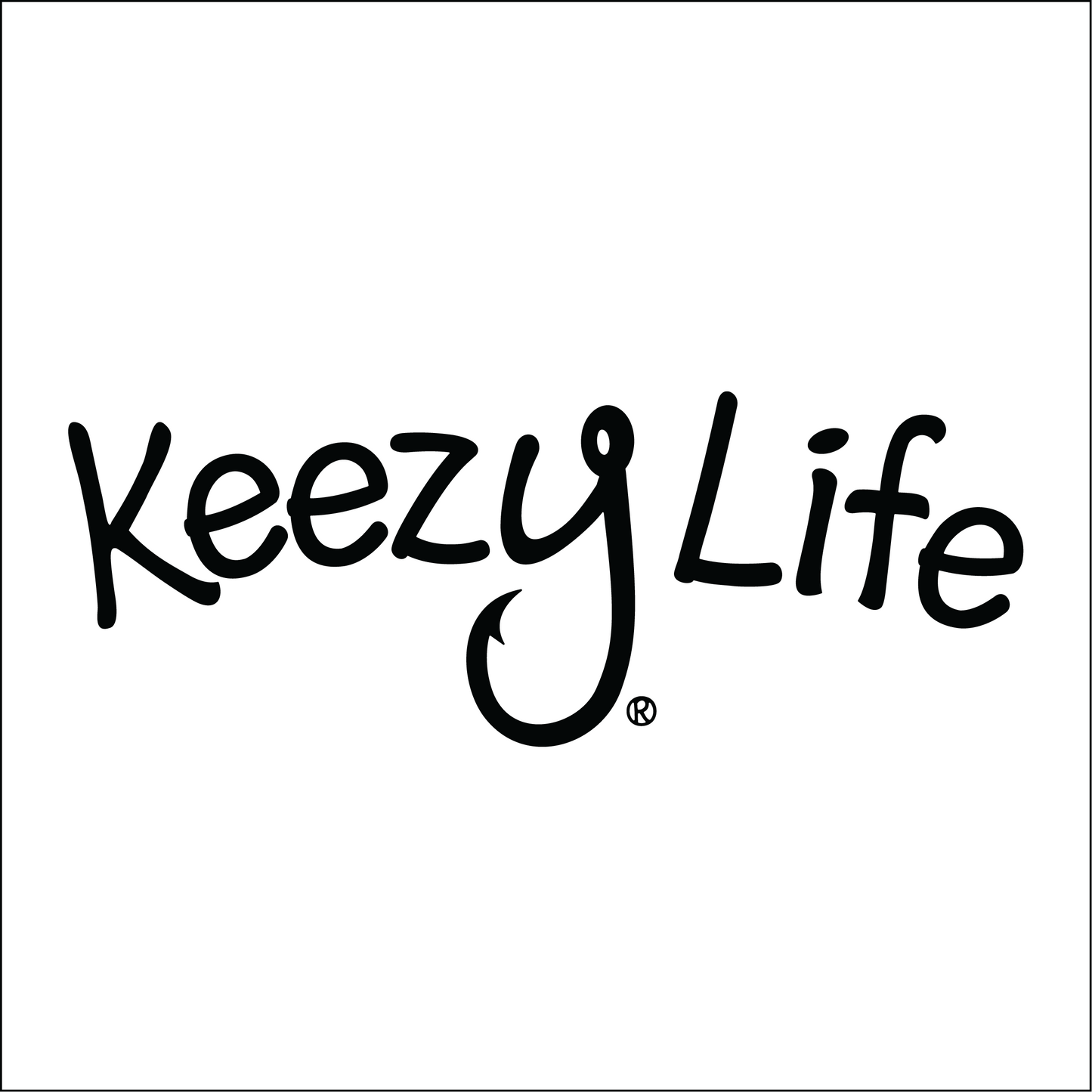 Says Keezy Life. The letter Y has a fish hook shaped to the bottom of the Y.