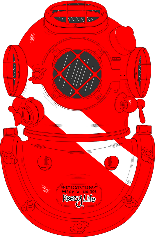 Copyrighted image of a Mark V. Red body with a white stripe that looks live a diver down flag.