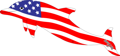 Copyrighted image of a Dolphin. Body is covered with the a American Flag.