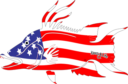 Copyrighted image of a Hogfish. Body is covered with the a American Flag.