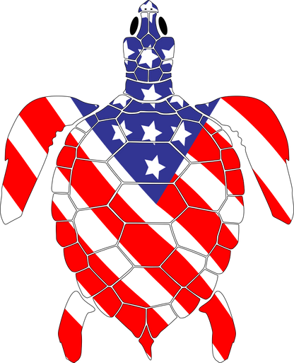 Copyrighted image of a turtle. Body is covered with the a American Flag.