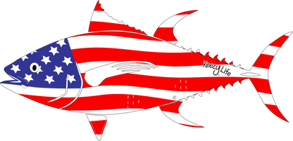 Copyrighted image of a Tuna. Body is covered with the a American Flag.