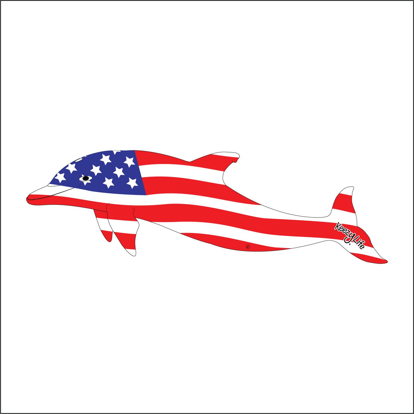 Copyrighted image of a Dolphin. Body is covered with the a American Flag.