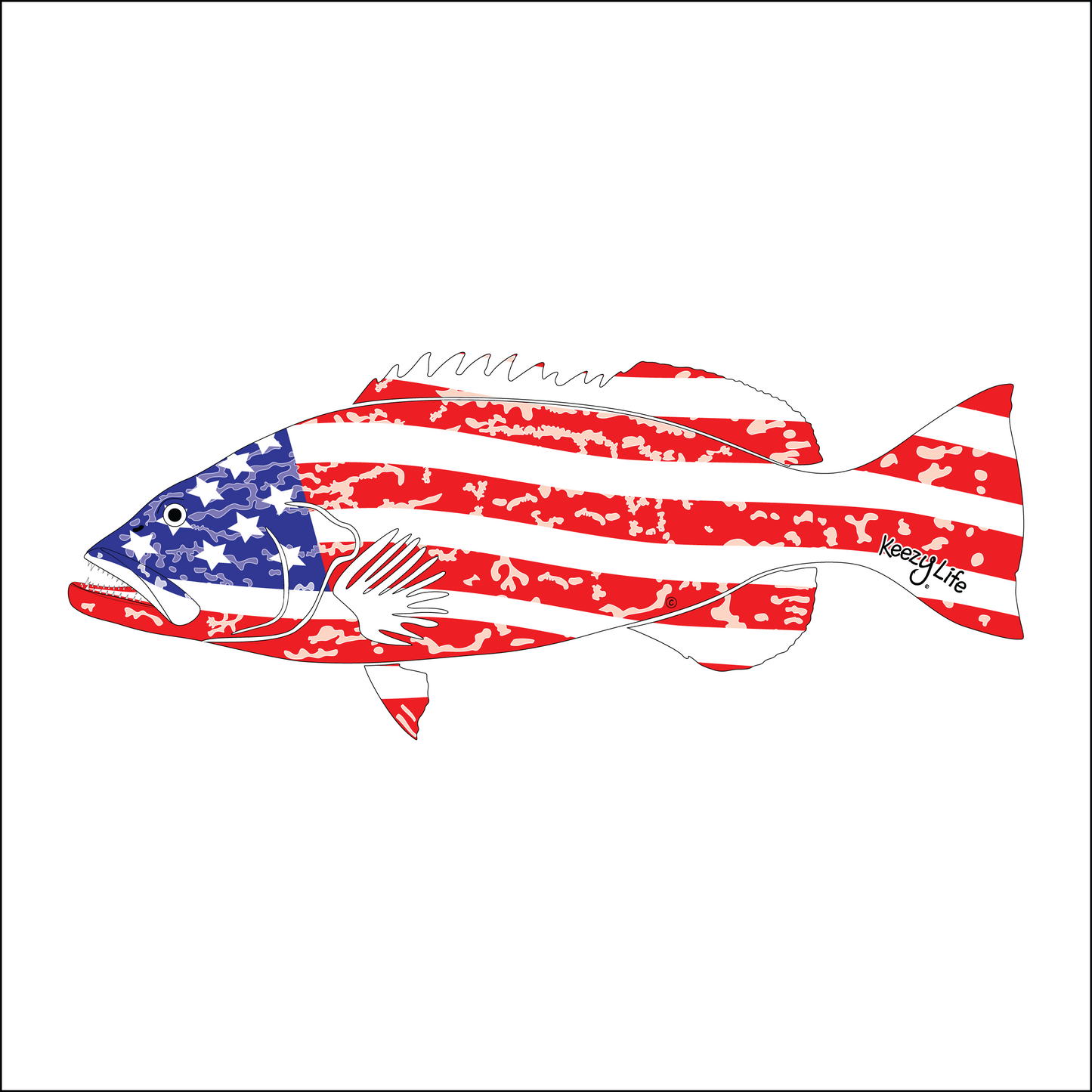 Copyrighted image of a Grouper. Body is covered with the a American Flag.