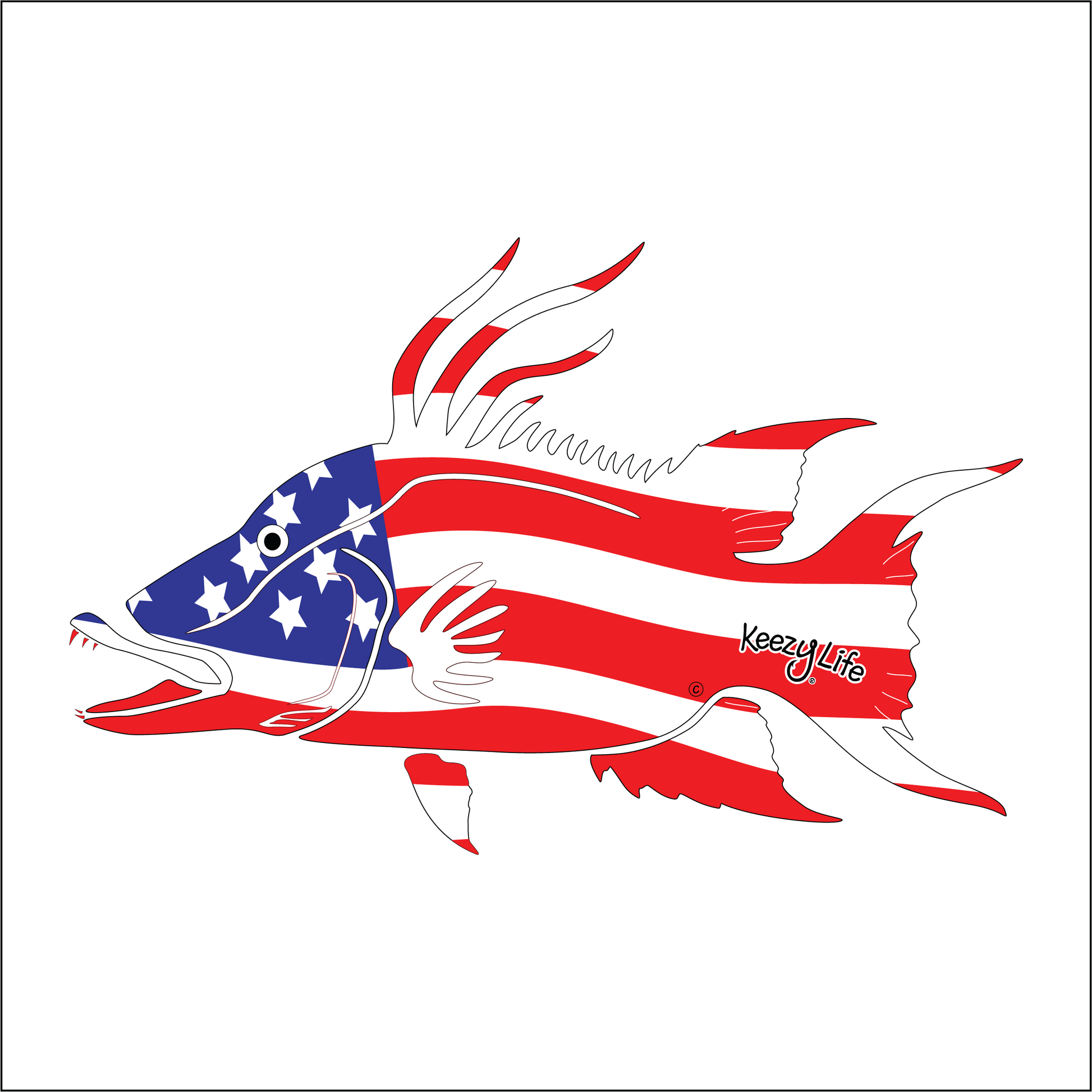 Copyrighted image of a Hogfish. Body is covered with the a American Flag.