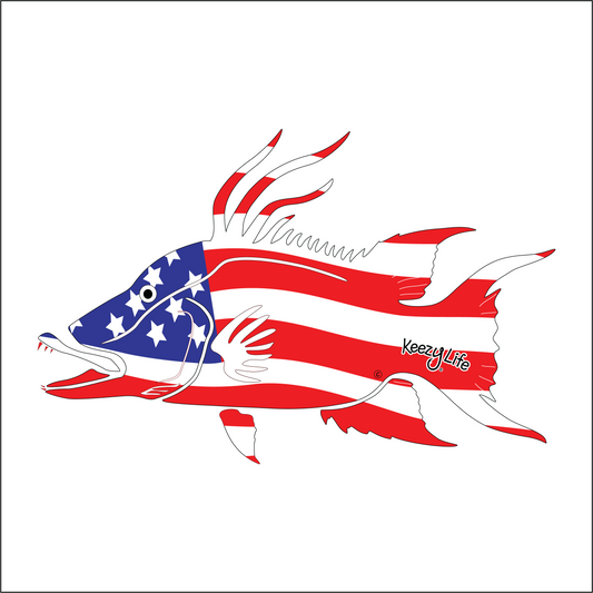 Copyrighted image of a Hogfish. Body is covered with the a American Flag.
