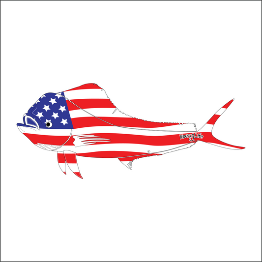 Copyrighted image of a Mahi Mahi. Body is covered with the a American Flag.