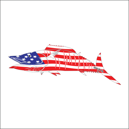 Copyrighted image of a Wahoo. Body is covered with the a American Flag.