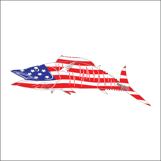 Copyrighted image of a Wahoo. Body is covered with the a American Flag.