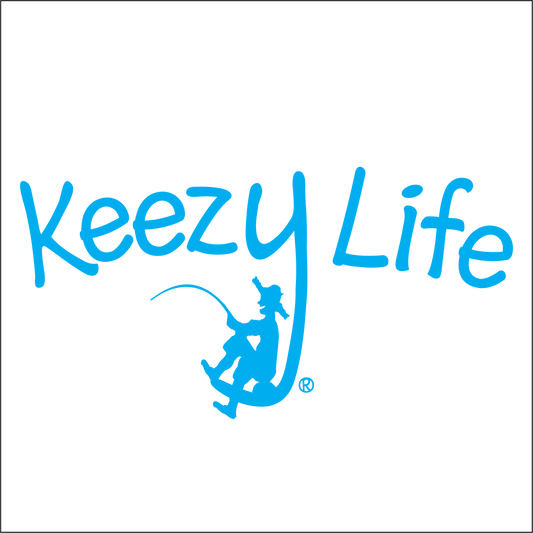 Says Keezy Life. The letter Y has a boy fishing on the bottom of the Y.