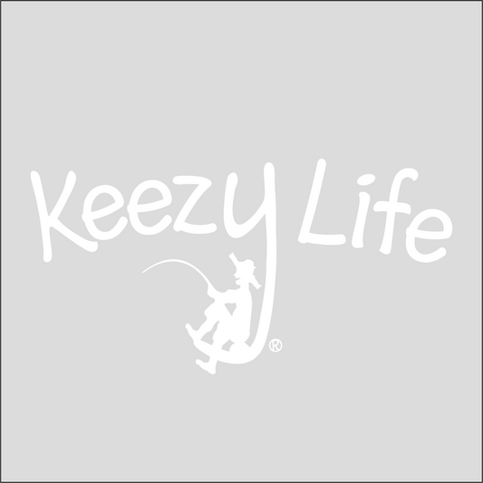 Says Keezy Life. The letter Y has a boy fishing on the bottom of the Y.
