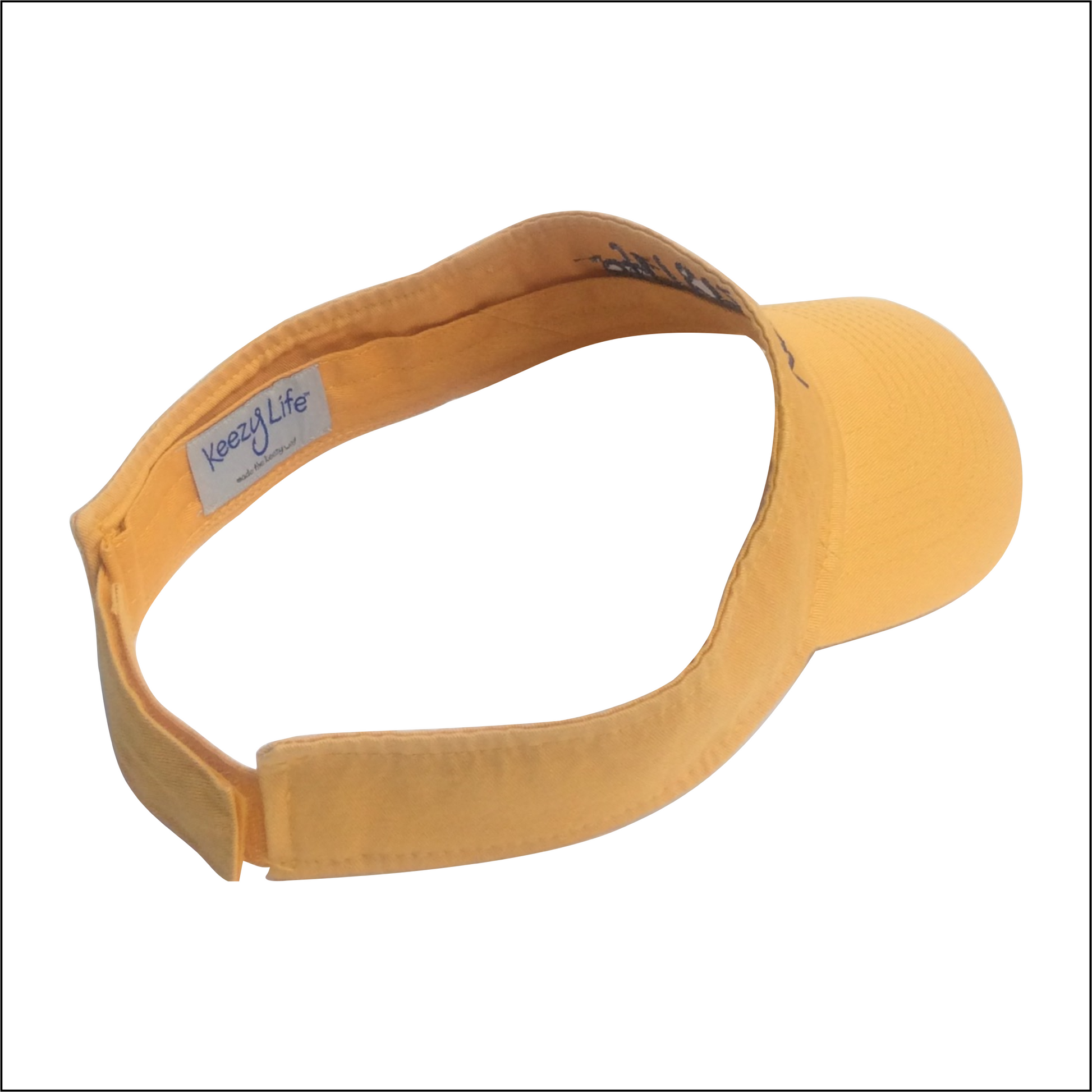 Visor Says Keezy Life. The letter Y has a fish hook shaped to the bottom of the Y.