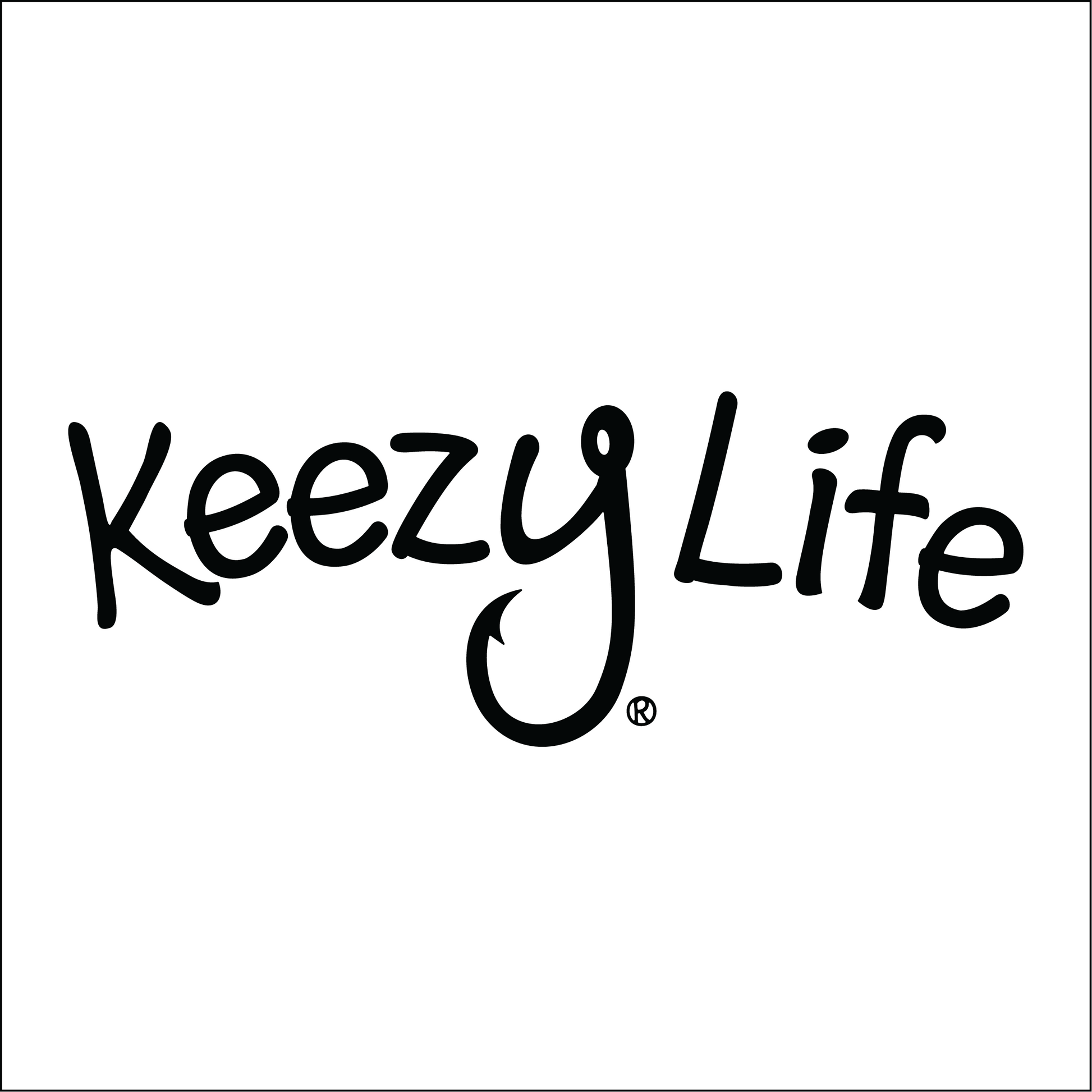 Says Keezy Life. The letter Y has a fish hook shaped to the bottom of the Y.