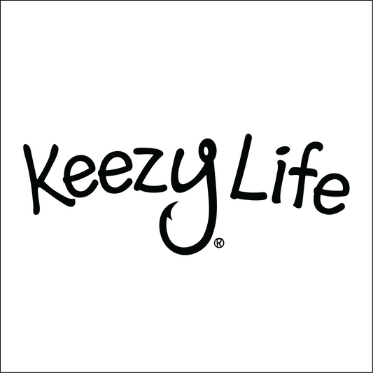 Says Keezy Life. The letter Y has a fish hook shaped to the bottom of the Y.