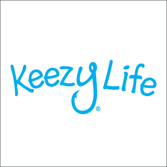 Says Keezy Life. The letter Y has a fish hook shaped to the bottom of the Y.