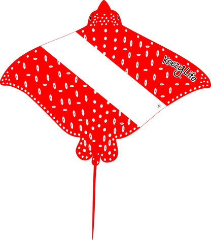 Copyrighted image of a Eagleray. Red body with a white stripe that looks live a diver down flag.