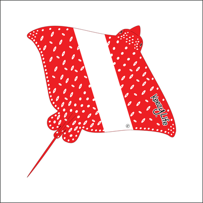 Copyrighted image of a Eagle Ray. Red body with a white stripe that looks live a diver down flag.