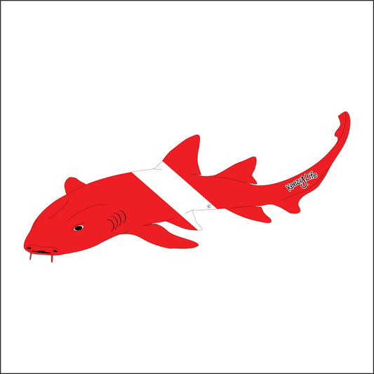 Copyrighted image of a Nurse Shark. Red body with a white stripe that looks live a diver down flag.