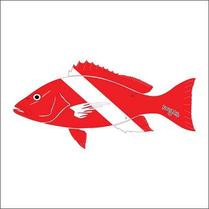 Copyrighted image of a Snapper. Red body with a white stripe that looks live a diver down flag.