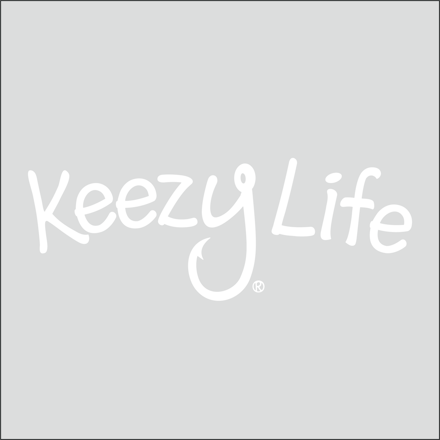 Says Keezy Life. The letter Y has a fish hook shaped to the bottom of the Y.