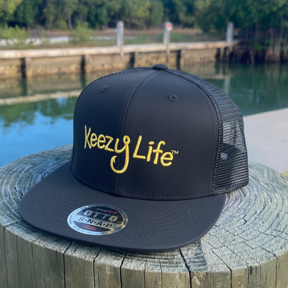 Black Trucker Hat with Waterfront Background